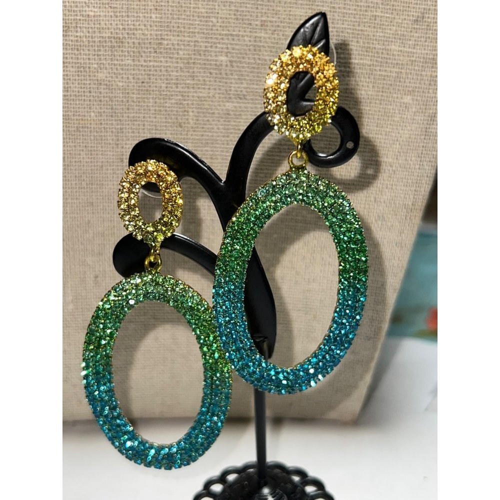 Green Ombré Rhinestones Earrings